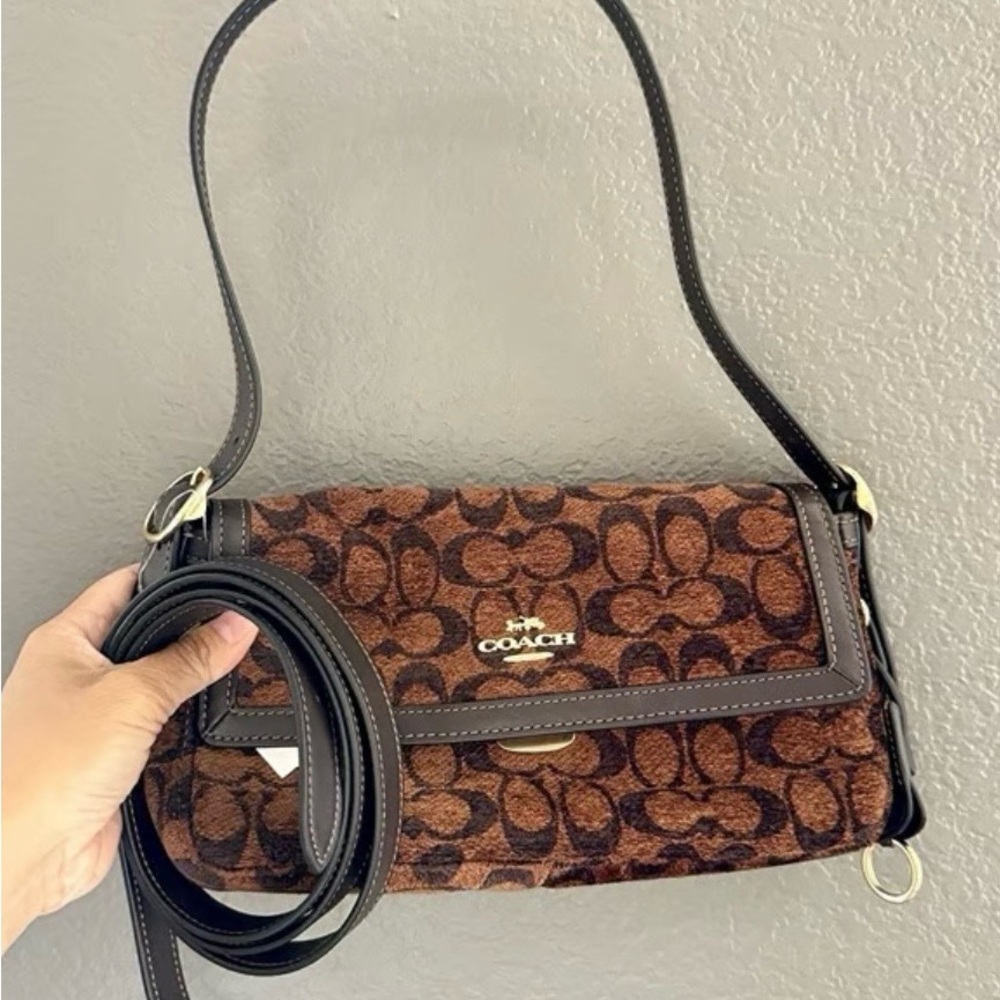 Coach Brown and Black Signature Shoulder Bag